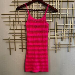 Seven 'Til Midnight Neon Pink Fishnet Mesh Cover Up Dress OS